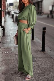 img 2 attached to PRETTYGARDEN Women'S 2 Piece Satin Outfits 2023 Spring Casual Puff Sleeve Crop Tops Blouse And Long Palazzo Pants Set
