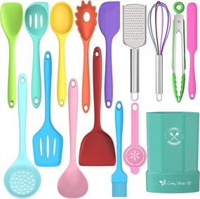 img 4 attached to Deedro'S 16-Piece Silicone Kitchen Utensils Set: Colorful, Heat Resistant, Nonstick, And Stylishly Organized With A Holder