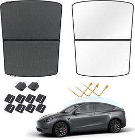 img 4 attached to 🔆 SUMK Tesla Model Y Sunroof Sunshade Glass Roof Upgrade - Foldable and Compatible with Tesla Model Y 2020, 2021, and 2022 - 2 Piece Black Shade