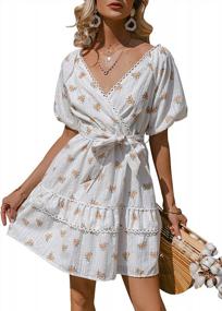 img 4 attached to Floral Ruffle V-Neck Mini Dress For Women: Perfect Flowy Beachwear For Summer