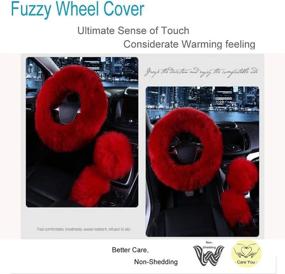 img 3 attached to 🚗 Burgundy Car Steering Wheel Cover & Gear Shift Handbrake Fuzzy Cover - Winter Warm Fashion for Girls and Women - Universal Fit