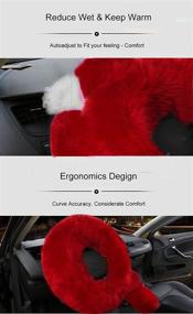 img 2 attached to 🚗 Burgundy Car Steering Wheel Cover & Gear Shift Handbrake Fuzzy Cover - Winter Warm Fashion for Girls and Women - Universal Fit