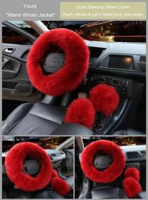 img 1 attached to 🚗 Burgundy Car Steering Wheel Cover & Gear Shift Handbrake Fuzzy Cover - Winter Warm Fashion for Girls and Women - Universal Fit