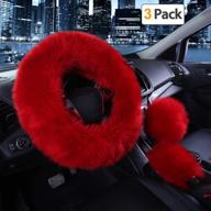 🚗 burgundy car steering wheel cover & gear shift handbrake fuzzy cover - winter warm fashion for girls and women - universal fit логотип