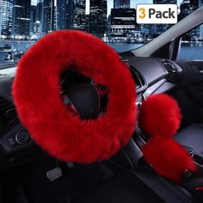 img 4 attached to 🚗 Burgundy Car Steering Wheel Cover & Gear Shift Handbrake Fuzzy Cover - Winter Warm Fashion for Girls and Women - Universal Fit