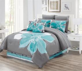 img 2 attached to 🛏️ 12-Piece Aqua Blue, Grey, and White Floral Queen Size Bedding Set with Sheets, Accent Pillows, and Comforter - Complete Bed-in-a-Bag Collection