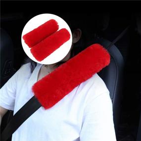 img 3 attached to 🐑 Red Fuzzy Seat Belt Pads for Shoulder, Soft and Comfy Sheepskin Strap Covers for Car, Truck, Backpack - 2Pack Genuine