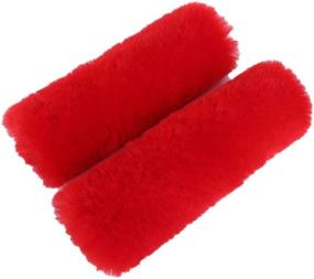 img 2 attached to 🐑 Red Fuzzy Seat Belt Pads for Shoulder, Soft and Comfy Sheepskin Strap Covers for Car, Truck, Backpack - 2Pack Genuine