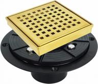 square shower drain with removable quadrato pattern grate in brushed brass finish, 4-inch drain size with pvc base and rubber gasket, watermark&cupc certified with hair strainer included -neodrain logo