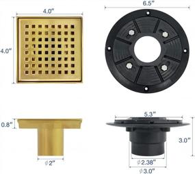 img 2 attached to Square Shower Drain With Removable Quadrato Pattern Grate In Brushed Brass Finish, 4-Inch Drain Size With PVC Base And Rubber Gasket, Watermark&CUPC Certified With Hair Strainer Included -Neodrain