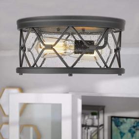 img 3 attached to Modern Industrial 2-Light Black Flush Mount Ceiling Light Fixture - Ideal For Kitchen, Hallway, Or Bedroom With Seeded Glass Cover And Black Finish - ZW22-F BK By Zeyu
