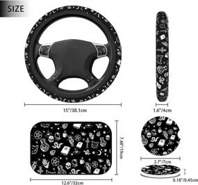 img 3 attached to 🖤 8-Piece Gothic Skull Moon Cat Print Car Accessories Set, Perfect for Men and Women: Goth Seat Covers, Steering Wheel Cover, Car Coasters, and Keyring- Ideal for Car, Truck, SUV