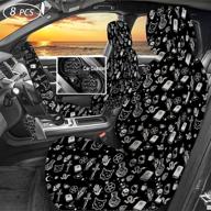 🖤 8-piece gothic skull moon cat print car accessories set, perfect for men and women: goth seat covers, steering wheel cover, car coasters, and keyring- ideal for car, truck, suv логотип