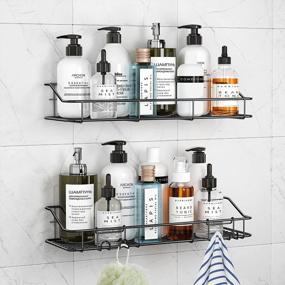 img 4 attached to 2 Tier Stainless Steel Rustproof Wall Mounted Bathroom Shelf Shower Caddy With Hooks And No Drilling Needed!