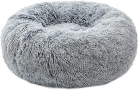 img 4 attached to TORMAYS Round Calming Donut Dog Bed, Plush Cuddler Bed for Dogs 🐶 & Cats, Anti-Anxiety Marshmallow Fluffy Faux Fur, Self-Warming Cozy Pet Bed (20-inch, Grey)