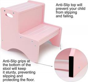 img 1 attached to Safe & Sturdy Pink Step Stool For Kids - HAJACK Wooden Two-Step With Non-Slip Mats And Handle!