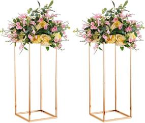 img 4 attached to 2 Pcs 23⅝ Inch Tall Gold Metal Geometric Rectangular Vase Column Stand Wedding Centerpiece Display Rack For Party Decoration