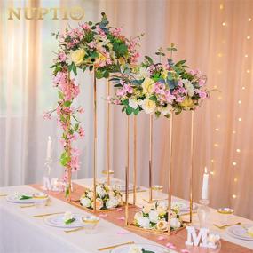 img 3 attached to 2 Pcs 23⅝ Inch Tall Gold Metal Geometric Rectangular Vase Column Stand Wedding Centerpiece Display Rack For Party Decoration