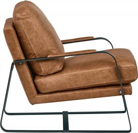 img 3 attached to Mid-Century Modern Leather Accent Chair With Steel Arms And Cognac Brown Finish By Rivet Summit - 27"W, From Amazon Brand