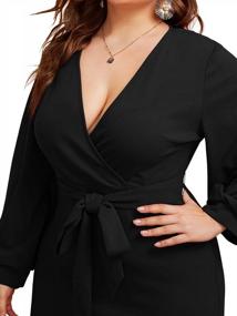 img 2 attached to Verdusa Women'S Plus Size V Neck Lantern Sleeve Midi Belted Bodycon Dress
