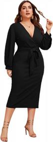 img 1 attached to Verdusa Women'S Plus Size V Neck Lantern Sleeve Midi Belted Bodycon Dress