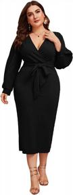 img 4 attached to Verdusa Women'S Plus Size V Neck Lantern Sleeve Midi Belted Bodycon Dress