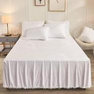 liferevo luxury velvet diamond quilted fitted bed sheet 3 side coverage 18 inch drop dust ruffle bed skirt with pompoms fringe (queen, white) логотип