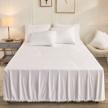 liferevo luxury velvet diamond quilted fitted bed sheet 3 side coverage 18 inch drop dust ruffle bed skirt with pompoms fringe (queen, white) logo