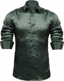 img 4 attached to Men'S Shiny Satin Luxury Jacquard Business Casual Long Sleeve Button Down Shirt By Alizeal