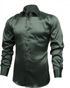 img 3 attached to Men'S Shiny Satin Luxury Jacquard Business Casual Long Sleeve Button Down Shirt By Alizeal