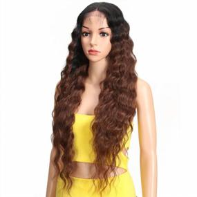 img 2 attached to Joedir Lace Front Wigs 30'' Long Wavy Synthetic Wigs Ombre Black To Brown For Women 130% Density Wigs(TT1B/33)