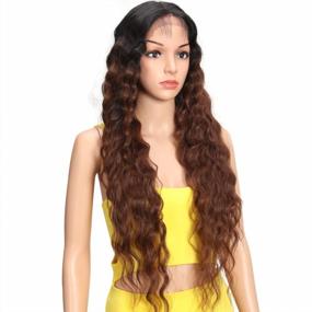 img 1 attached to Joedir Lace Front Wigs 30'' Long Wavy Synthetic Wigs Ombre Black To Brown For Women 130% Density Wigs(TT1B/33)