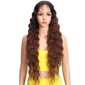 img 4 attached to Joedir Lace Front Wigs 30'' Long Wavy Synthetic Wigs Ombre Black To Brown For Women 130% Density Wigs(TT1B/33)