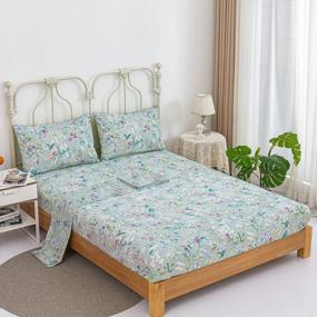 img 3 attached to WINLIFE Shabby Chic Floral Butterfly Print Queen Size Bed Sheet Set - 4 Piece Cotton Deep Pocket Bed Sheets In Green