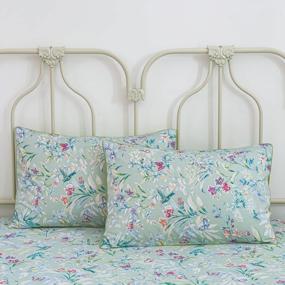img 1 attached to WINLIFE Shabby Chic Floral Butterfly Print Queen Size Bed Sheet Set - 4 Piece Cotton Deep Pocket Bed Sheets In Green