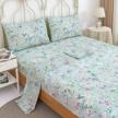 winlife shabby chic floral butterfly print queen size bed sheet set - 4 piece cotton deep pocket bed sheets in green logo