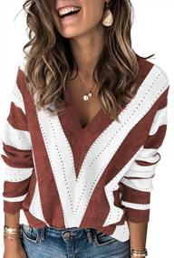 img 4 attached to Women'S Striped V-Neck Color Block Sweater - Long Sleeve Knitted Pullover In Sizes S-2XL By Elapsy