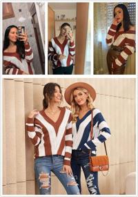 img 1 attached to Women'S Striped V-Neck Color Block Sweater - Long Sleeve Knitted Pullover In Sizes S-2XL By Elapsy