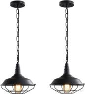 🏭 2 pack of industrial hanging lights - d10.2" caged pendant lights with adjustable chain - barn hanging light ideal for farmhouse decor - black metal wire cage for kitchen island, hallway, porch, stairs logo