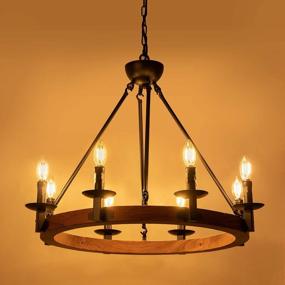 img 3 attached to Wellmet 8 Lights Farmhouse Iron Chandeliers For Dining Rooms 28 Inch, Wagon Wheel Chandelier Candle Style, Rustic Hanging Ceiling Light Fixture Bedroom Living Room Foyer Hallway, Faux Wood Finish