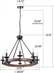 img 2 attached to Wellmet 8 Lights Farmhouse Iron Chandeliers For Dining Rooms 28 Inch, Wagon Wheel Chandelier Candle Style, Rustic Hanging Ceiling Light Fixture Bedroom Living Room Foyer Hallway, Faux Wood Finish