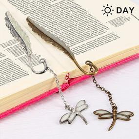 img 3 attached to Glow In The Dark Dragonfly Bookmarks: Vintage Feather Metal, Unique Gift For Men And Women - 2 Pack