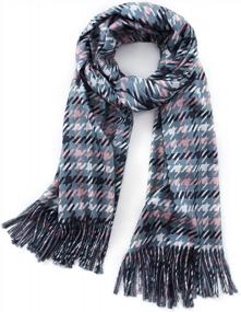 img 4 attached to Lusm Women'S Houndstooth Plaid Scarf Winter Fashion Warm Cashmere Feel Large Shawl Wraps Oversized Blanket - Pink Grey