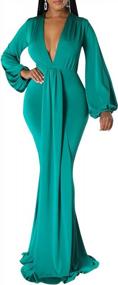 img 4 attached to Women'S Deep V-Neck Long Sleeve Floral Maxi Dress For Casual Parties