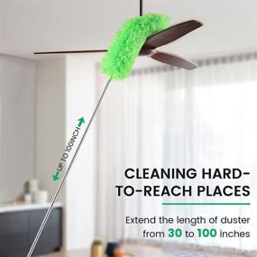 img 3 attached to Green Microfiber Duster with Bendable Extension Pole (30 to 100 inches) - Ideal for Cleaning High Ceilings, Ceiling Fans, Furniture, Blinds, and Cars - Washable and Reusable, NaHous