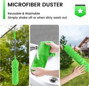 img 1 attached to Green Microfiber Duster with Bendable Extension Pole (30 to 100 inches) - Ideal for Cleaning High Ceilings, Ceiling Fans, Furniture, Blinds, and Cars - Washable and Reusable, NaHous