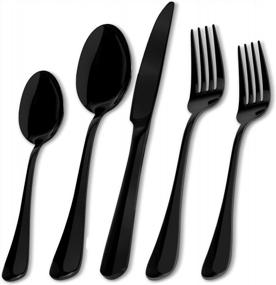 img 4 attached to Aisoso 20 Piece Black Silverware Set - Stainless Steel Flatware Cutlery With Mirror Finish For Service Of 4, Dishwasher Safe For Home, Kitchen And Restaurant Use