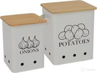 🥔 2-piece kitchen vegetable storage tins set for potatoes, onions, and garlic - white, with wooden lid for long shelf life логотип