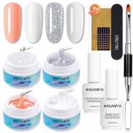 wakaniya uv gel builder kit - 4 colors set for nail extension with clear, white, glitter, and silver hard gel, including gel nail forms and brush- perfect for diy nail art beginners logo