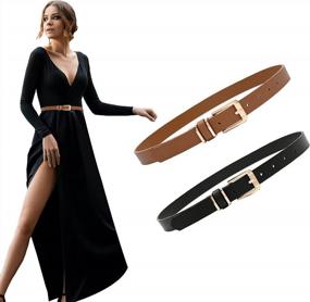 img 4 attached to 2-Pack Of Women'S PU Leather Pin Buckle Skinny Waist Belts For Jeans And Dresses